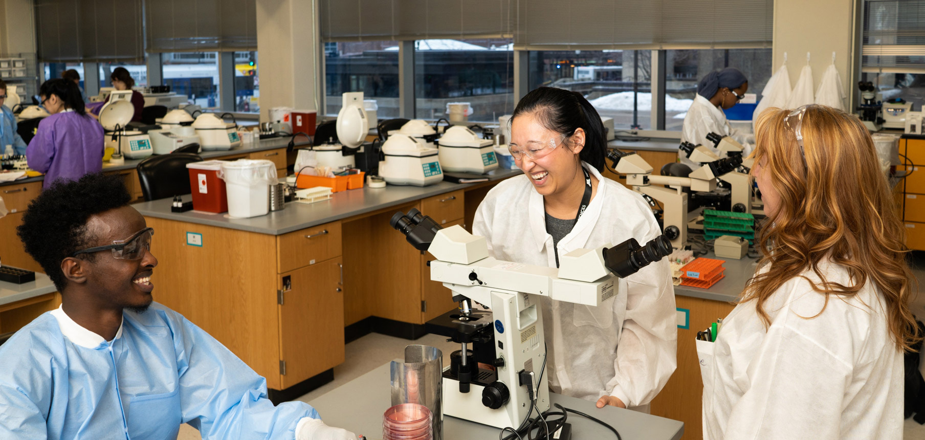 Group of Students discussing in a MLS lab