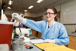 MLS Student Meghan Cushing working in a lab