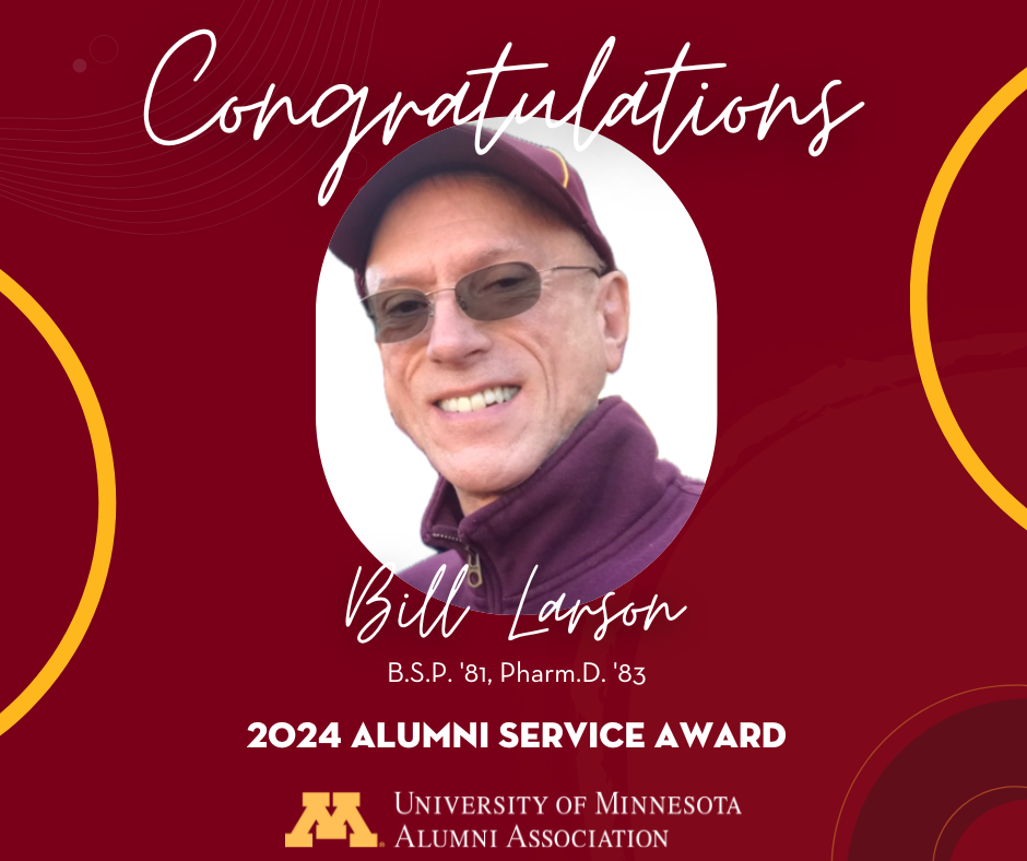 Graphic with photo of Bill Larson - 2024 Alumni Service Award